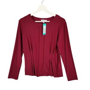 Gilli‎ Peplum Knit Top Burgundy Holiday Modest Mature Womens Large Pintuck NEW